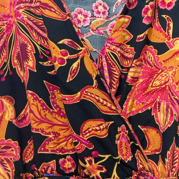 NWT CeCe Beachy Romance High Tide Wrap Short Sleeve Black Red Midi Maxi Dress - Picture 10 of 11